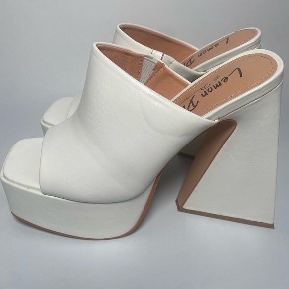 Lemon Drop White Platform Block Heel Mules - Picture 10 of 12